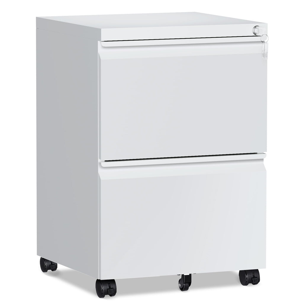 2 Drawer White Metal File Cabinet with Lock and Wheels D102565
