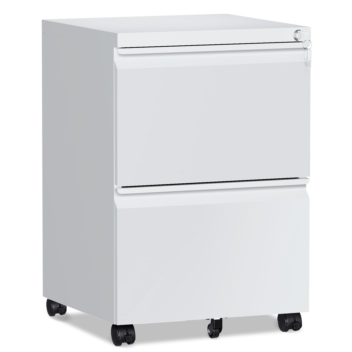 2 Drawer White Metal File Cabinet with Lock and Wheels D102565