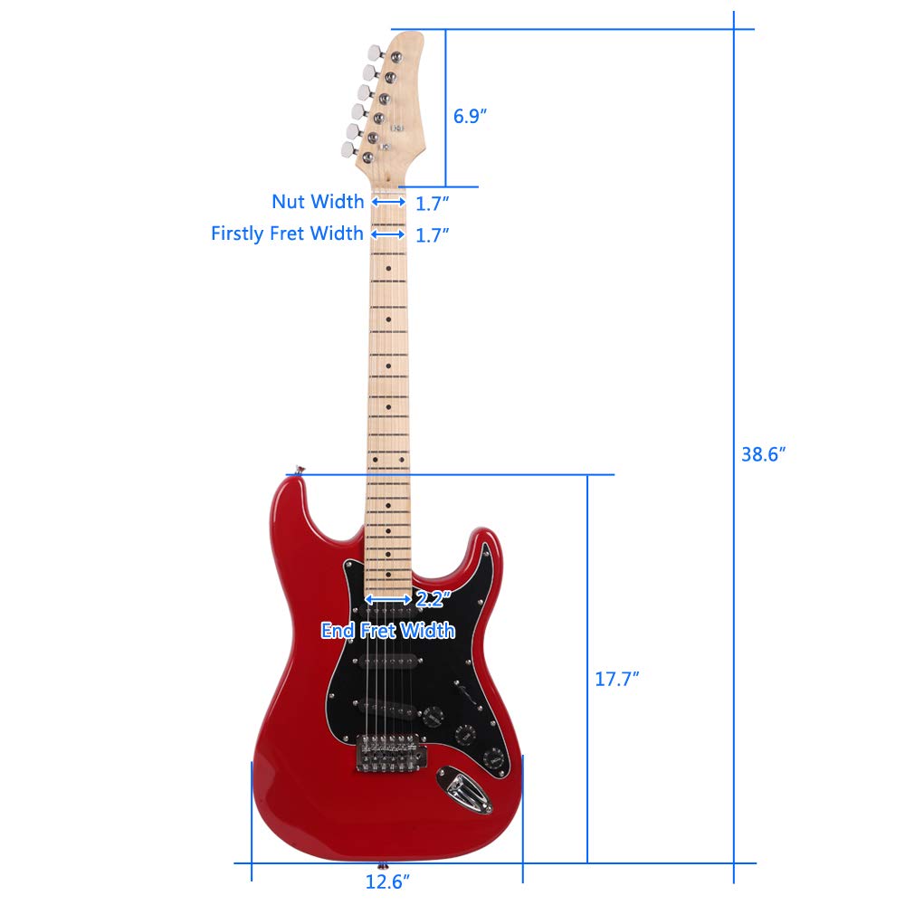 39 Inch Beginner Electric Guitar Kit with Bag, Strap, 20W Amplifier, Red P380