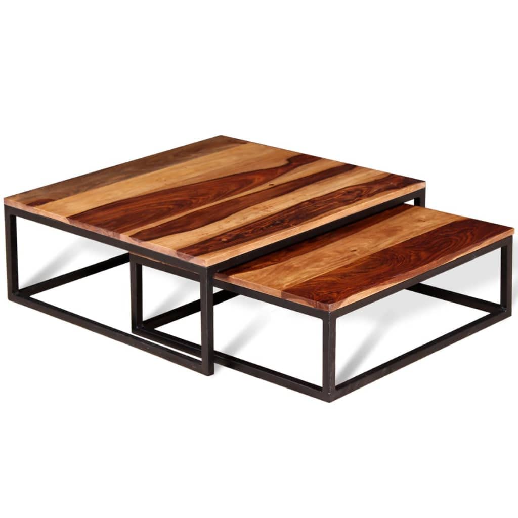 Set of 2 Solid Sheesham Wood Nesting Coffee Table U582