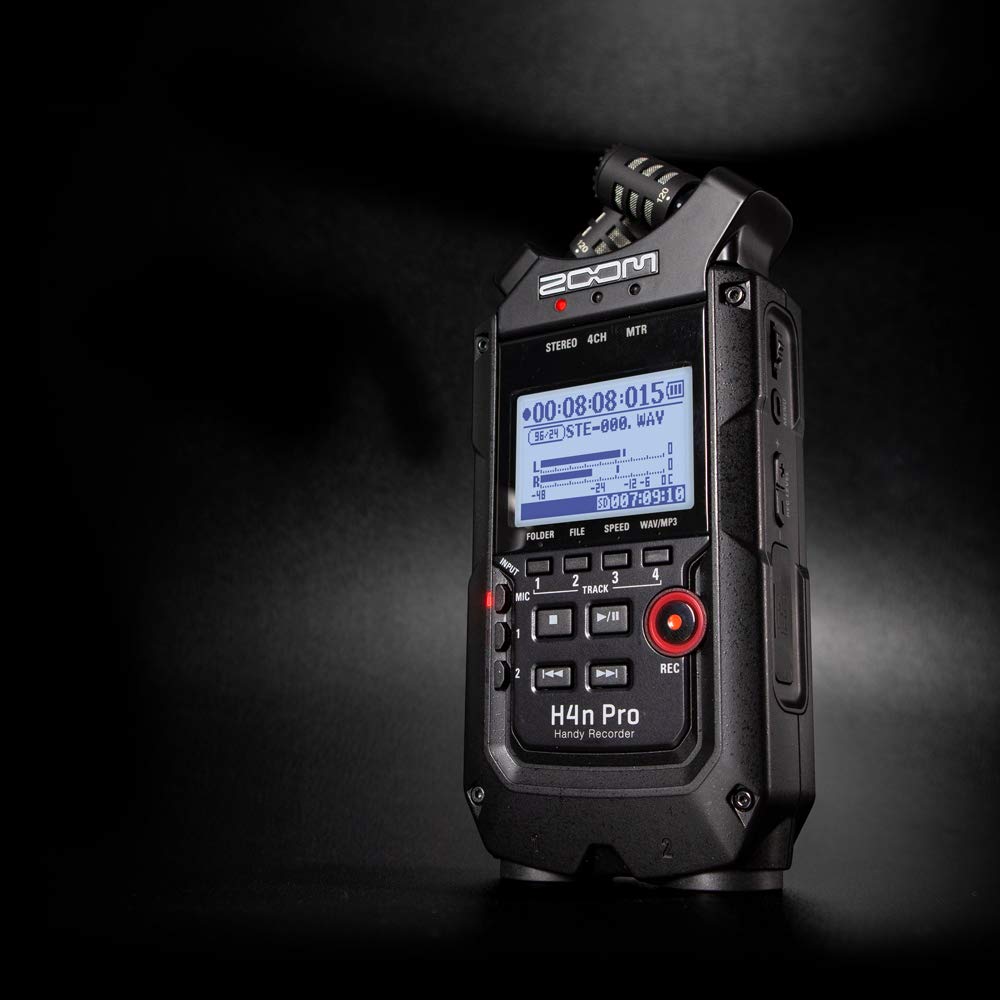 4-Track Portable Recorder, All Black, Stereo Microphones, 2 XLR/ ¼“ Combo Inputs, Battery Powered G6258
