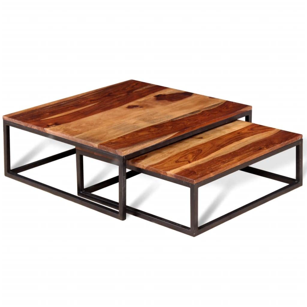 Set of 2 Solid Sheesham Wood Nesting Coffee Table U582