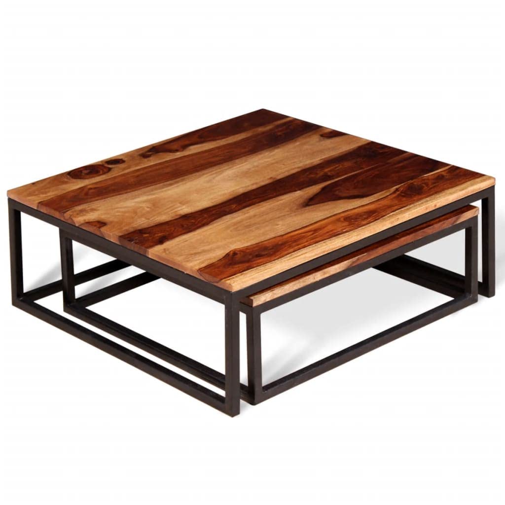 Set of 2 Solid Sheesham Wood Nesting Coffee Table U582