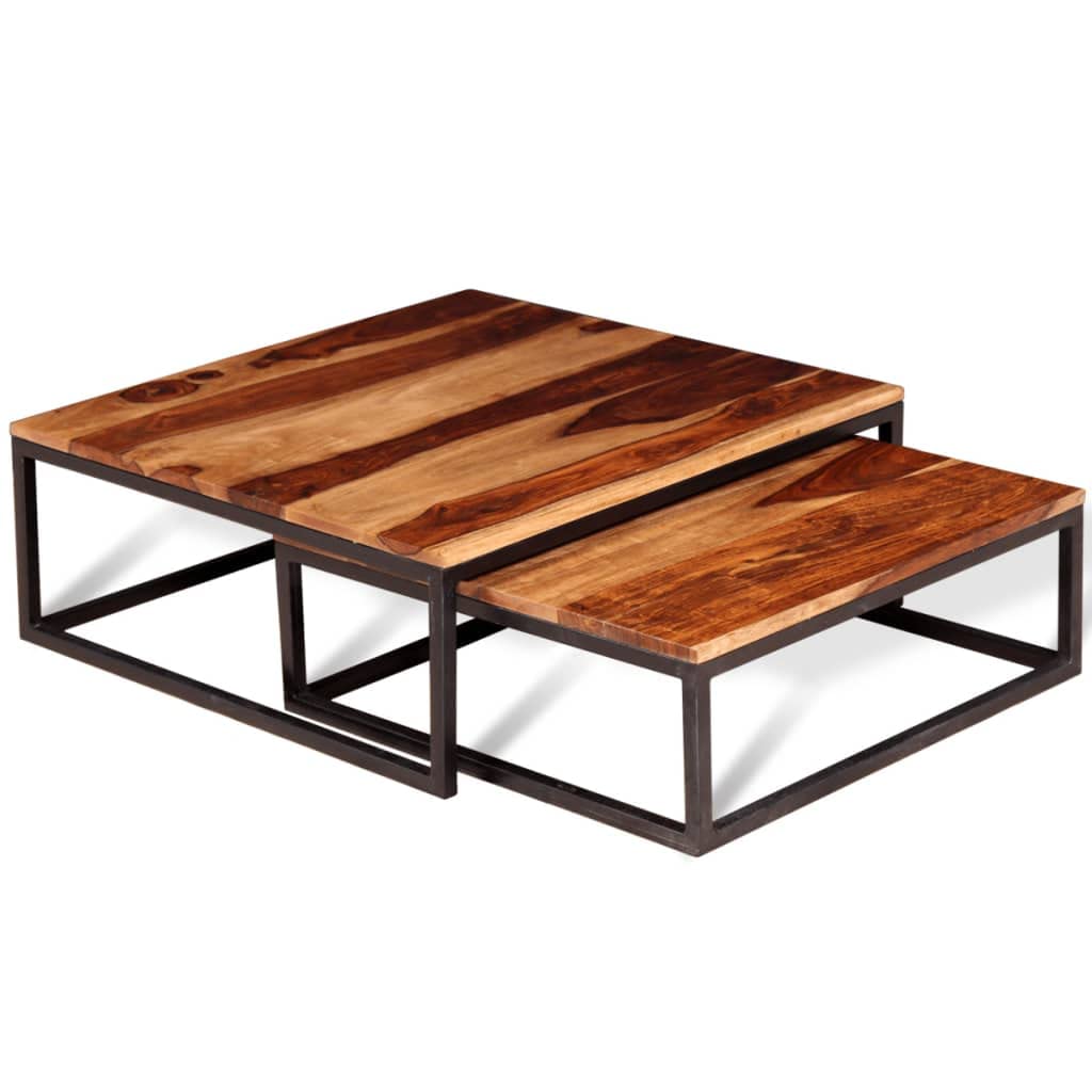 Set of 2 Solid Sheesham Wood Nesting Coffee Table U582