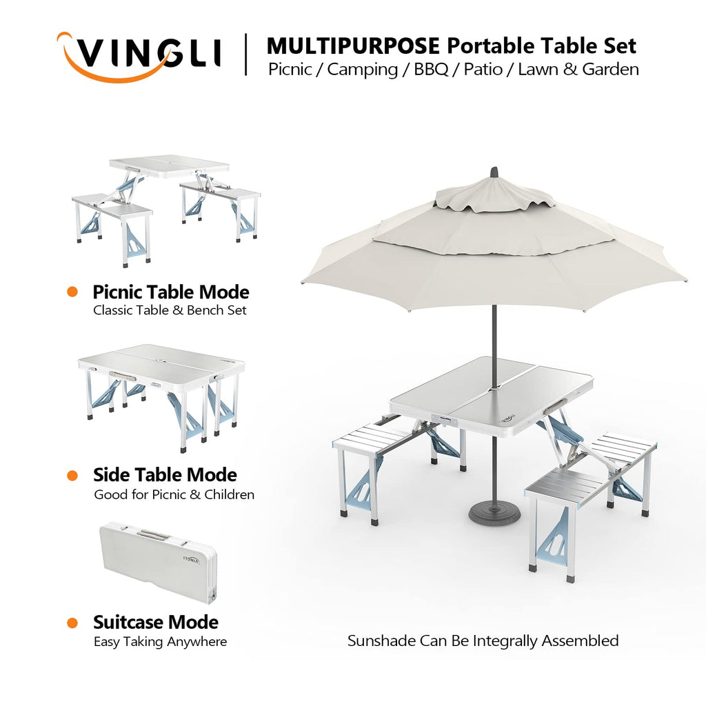4Ft Folding Camping Picnic Table with Seats and Umbrella Hole J928