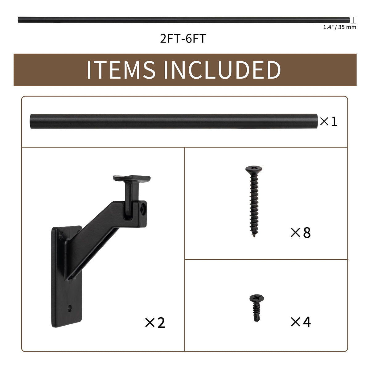 5 FT Aluminum Handrail Kit with Stainless Steel Brackets Z5389
