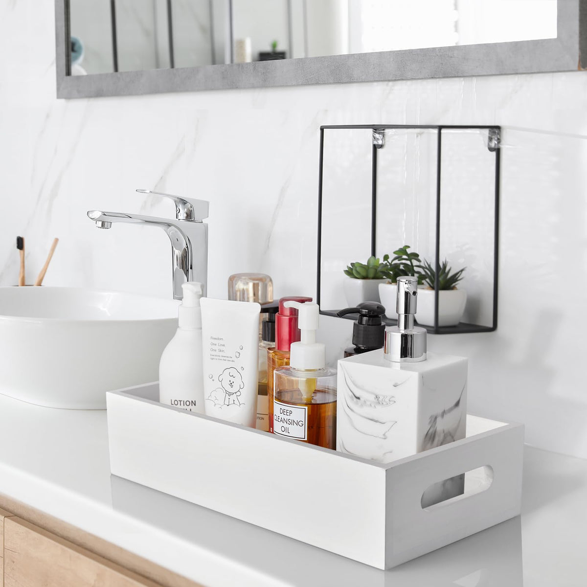 White Wooden Toilet Tank Paper Basket with Handle Z6194