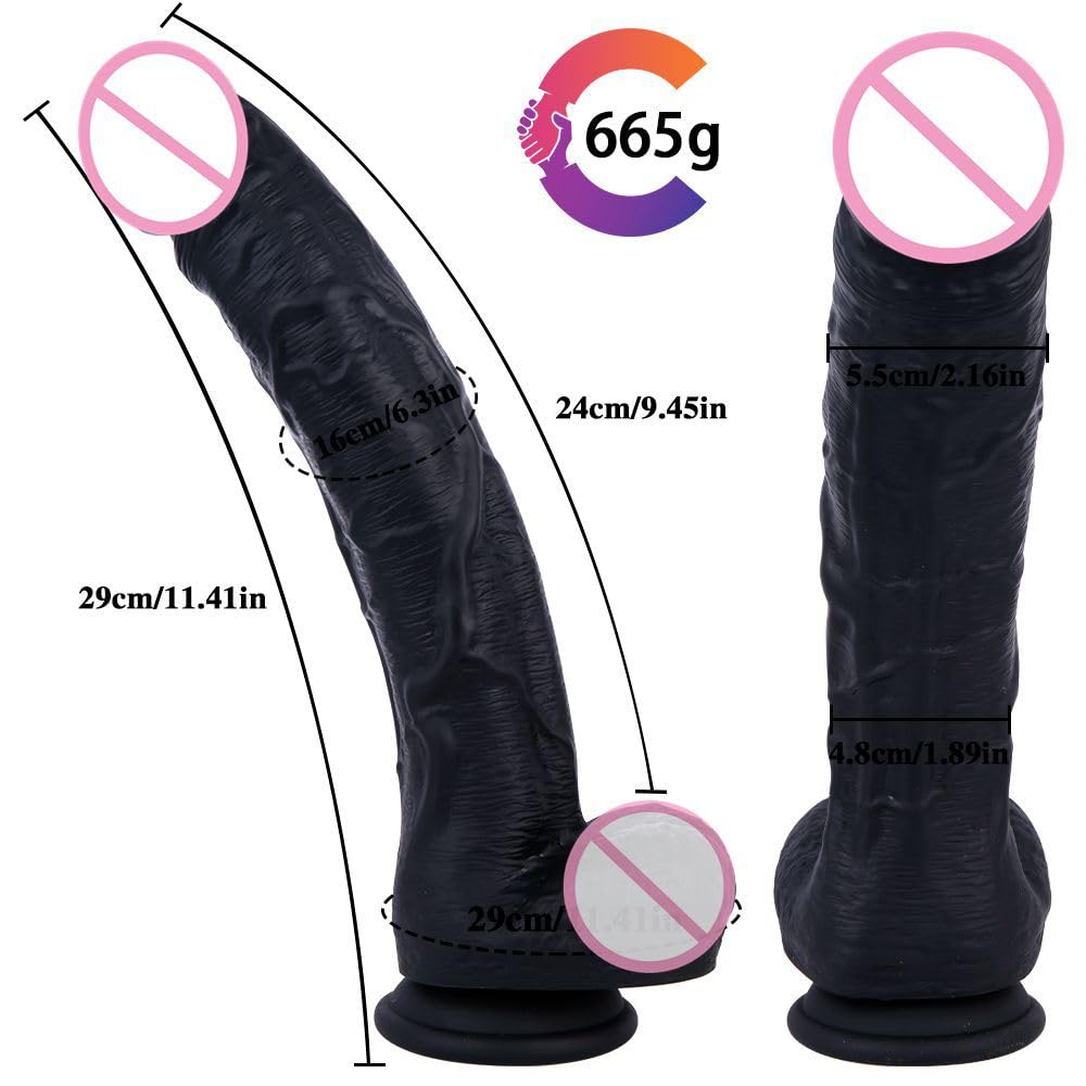 12 Inch Black Realistic Silicone Dildo with Suction Cup I116