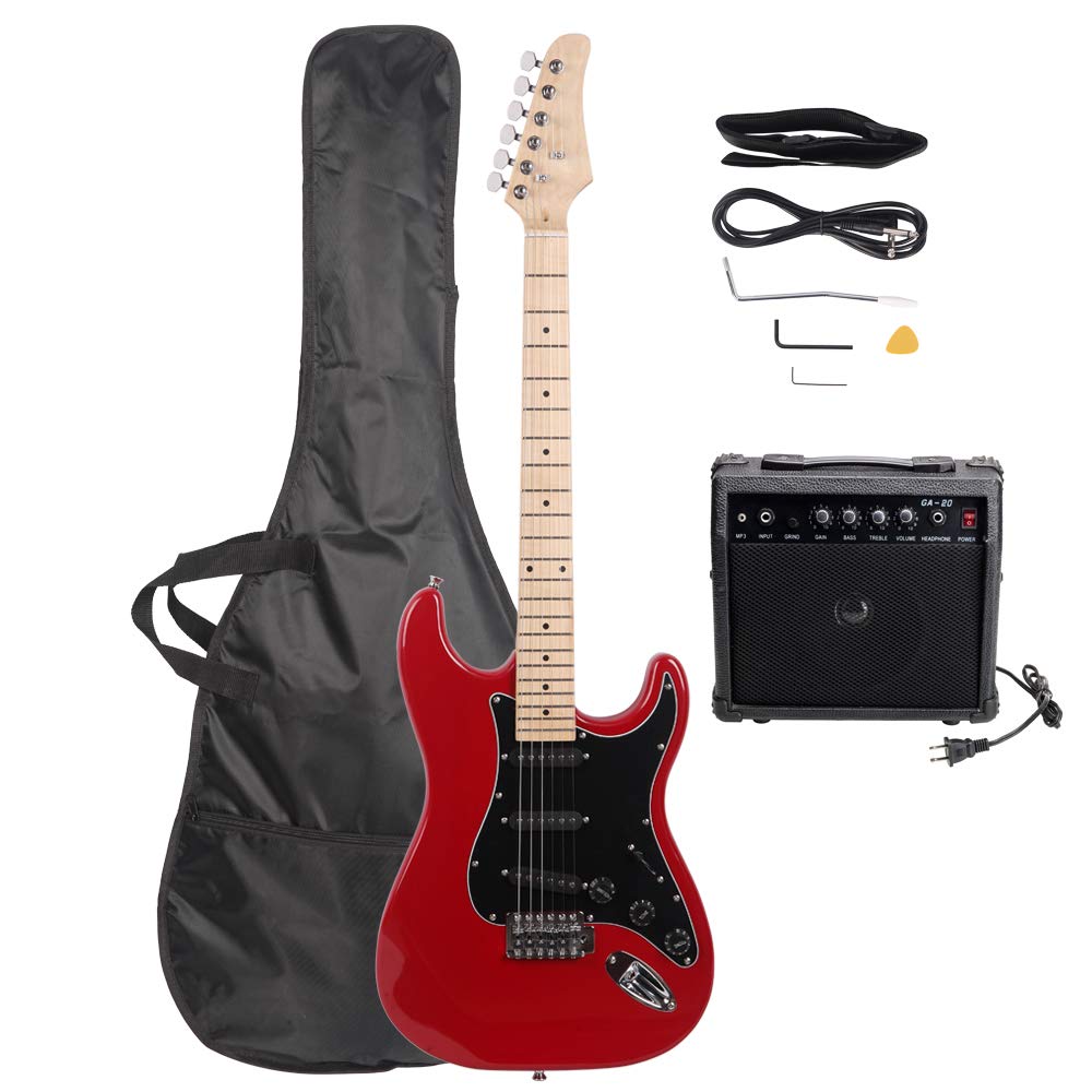 39 Inch Beginner Electric Guitar Kit with Bag, Strap, 20W Amplifier, Red P380