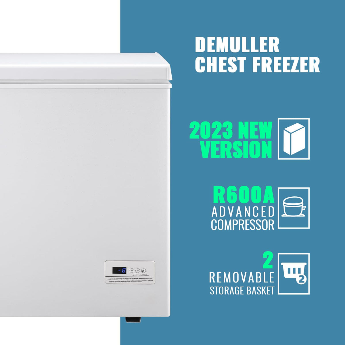 White Compact Chest Freezer with 2 Removable Baskets A502201