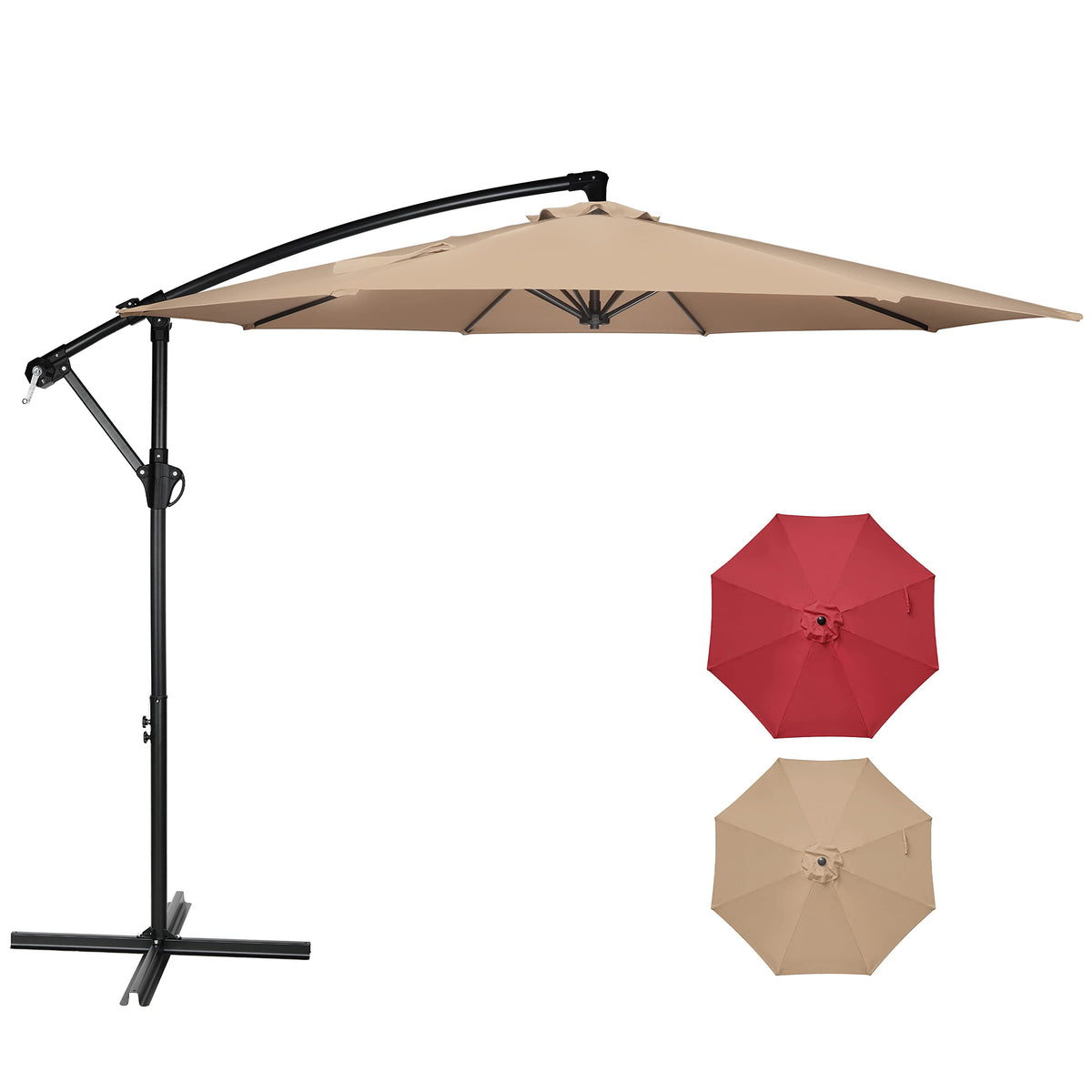 9.8ft Blue Offset Cantilever Patio Umbrella with Crank & Cross Base H913