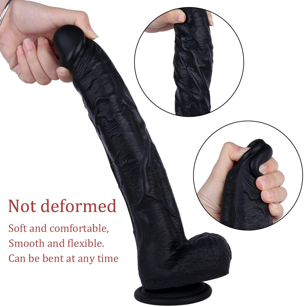 12 Inch Black Realistic Silicone Dildo with Suction Cup I116