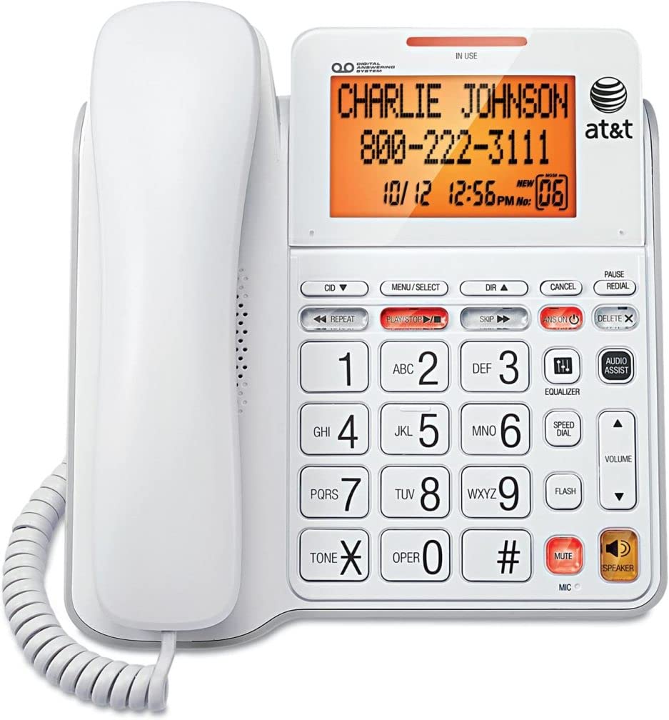 White Corded Answering System with Backlit Display Y45873