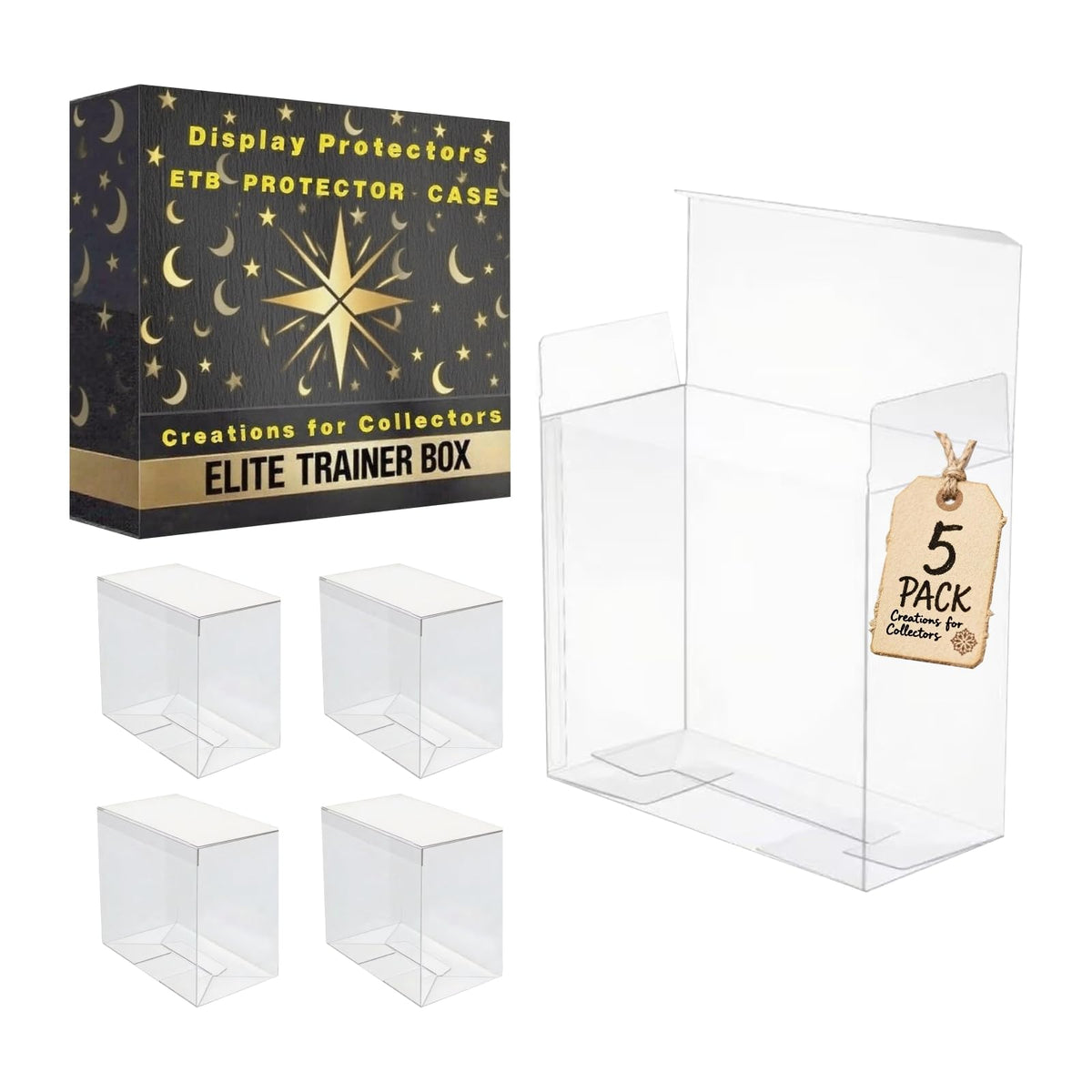 5 Pack 0.5mm Thick Crystal Clear PET Plastic Stackable Display Case X847205