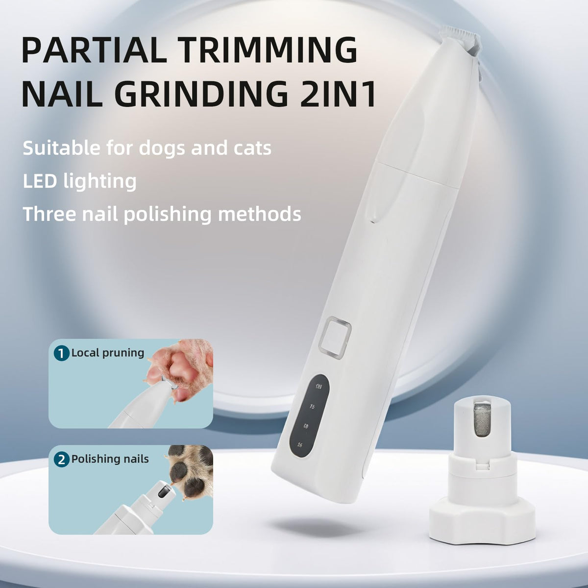 Quiet 2-in-1 Pet Hair Trimmer & Nail Grinder with LED Light G186
