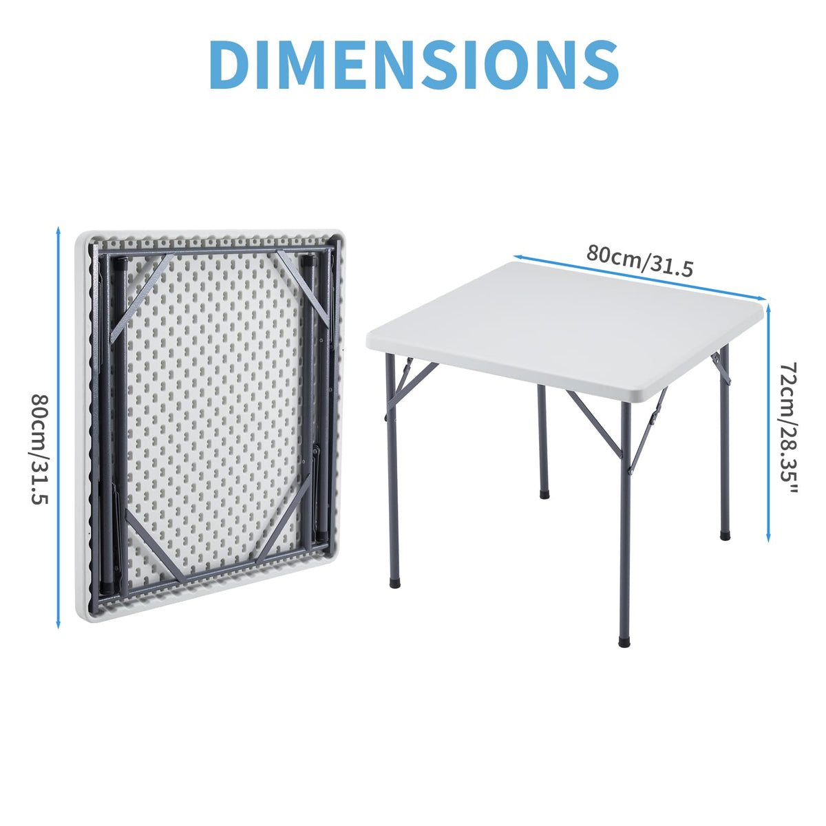 Square Folding Table 31.5"x31.5" Plastic Portable White N58488