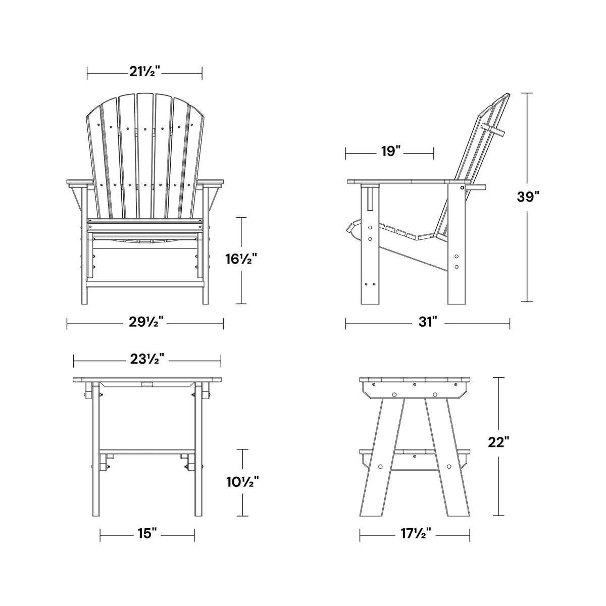 Patriot Blue 3-Piece Upright Adirondack Chair Set with Side Table C3226