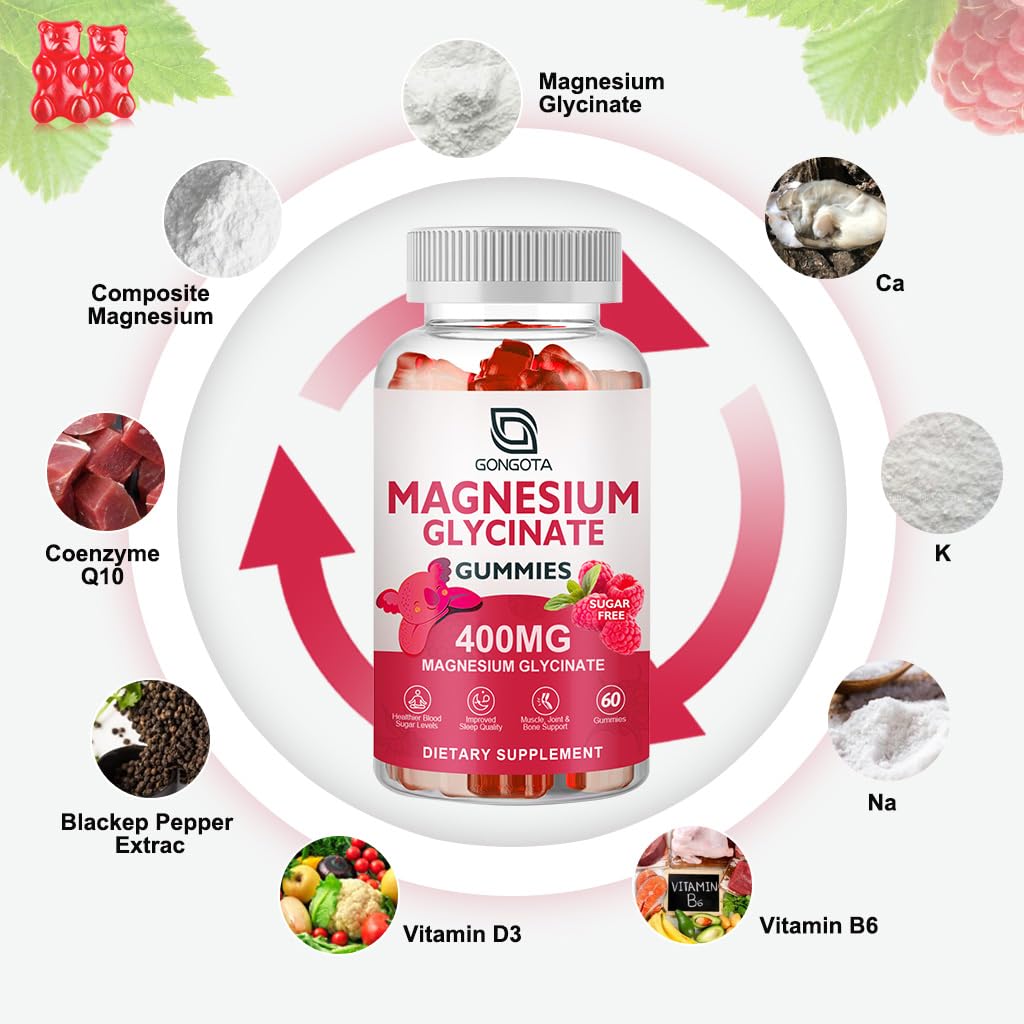 Magnesium Glycinate Gummies 400 mg with Vitamin D, B6 - 60 Gummies J1053