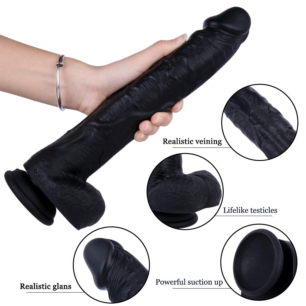 12 Inch Black Realistic Silicone Dildo with Suction Cup I116