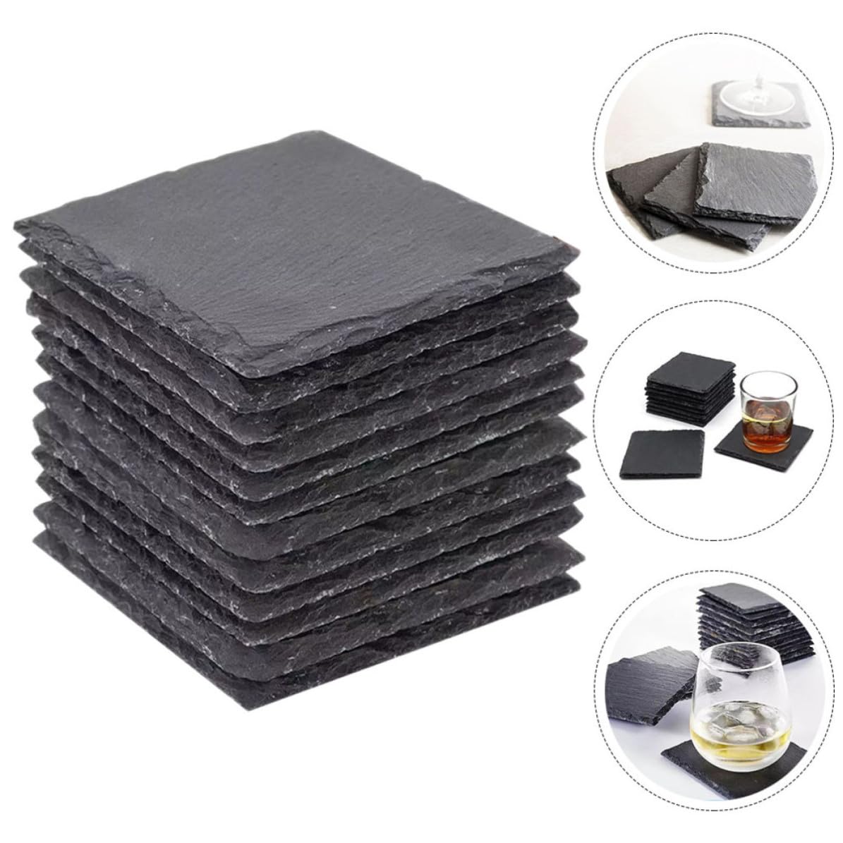Black Natural Stone Square Coasters Z143349
