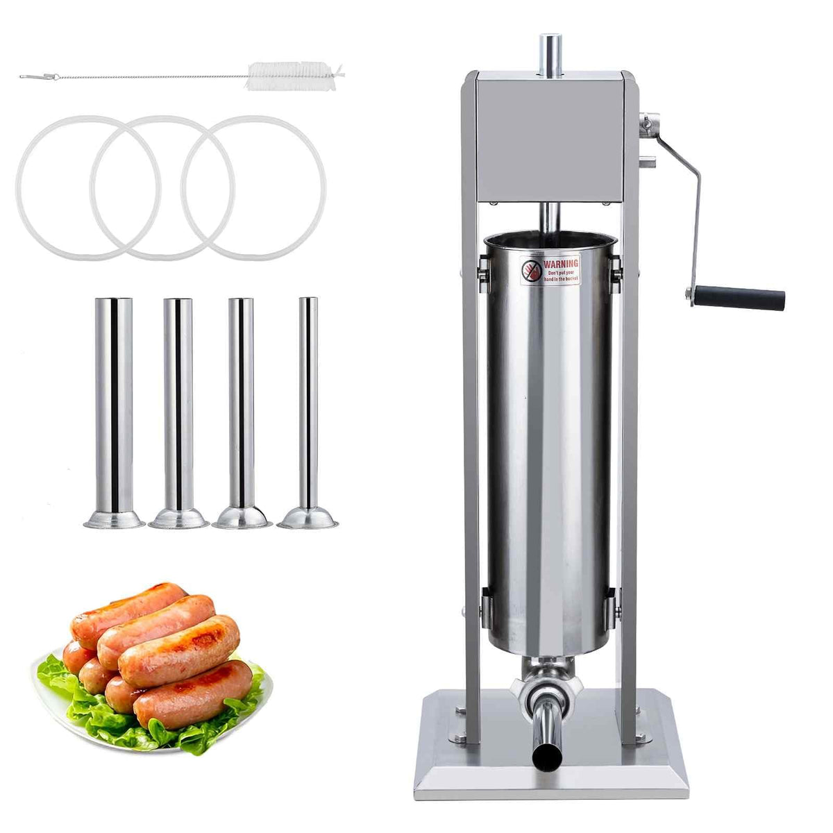 Manual Stainless Steel Sausage Stuffer with 5 Stuffing Tubes I424