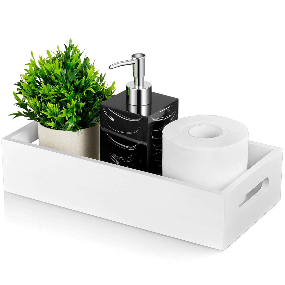 White Wooden Toilet Tank Paper Basket with Handle Z6194