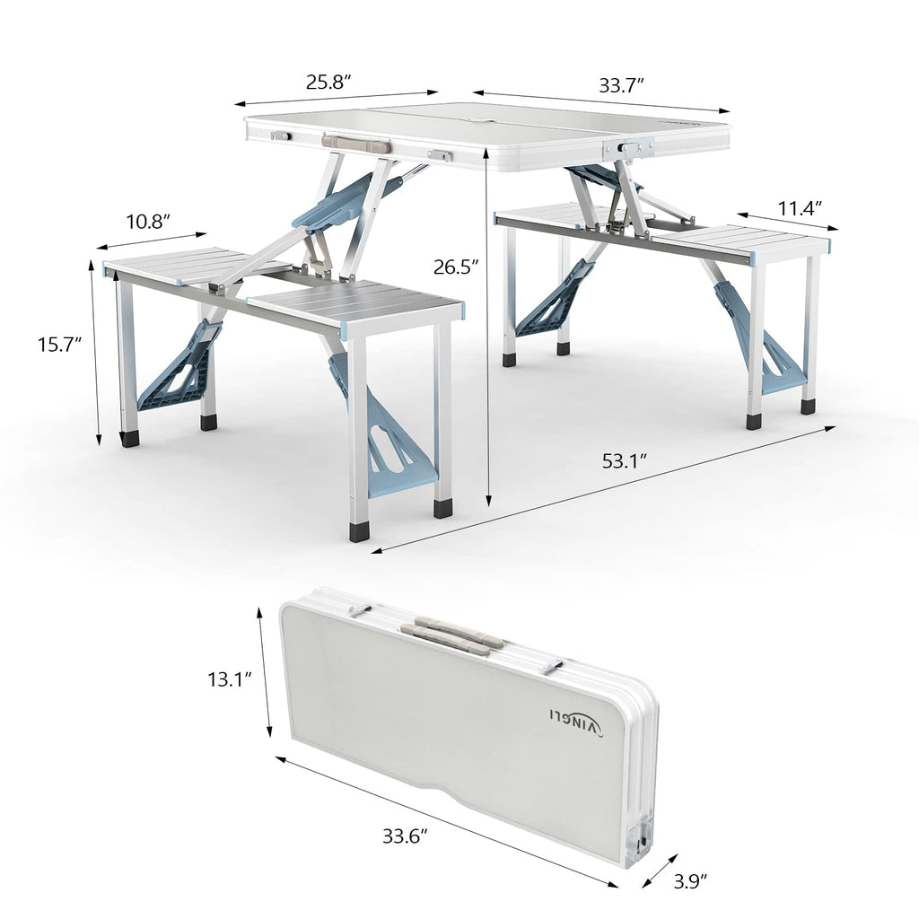 4Ft Folding Camping Picnic Table with Seats and Umbrella Hole J928