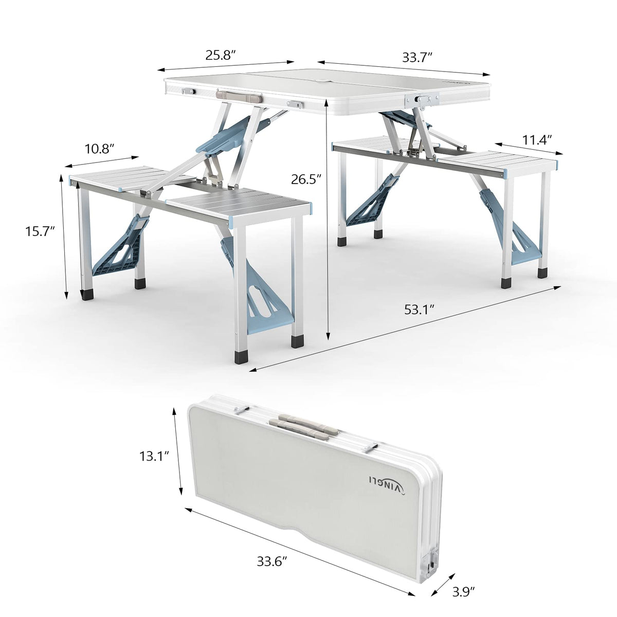 4Ft Folding Camping Picnic Table with Seats and Umbrella Hole J928