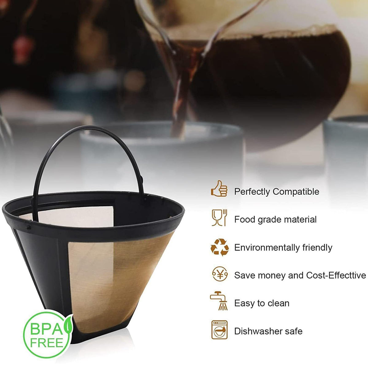 2 Pack Reusable Cone Coffee Filters E189