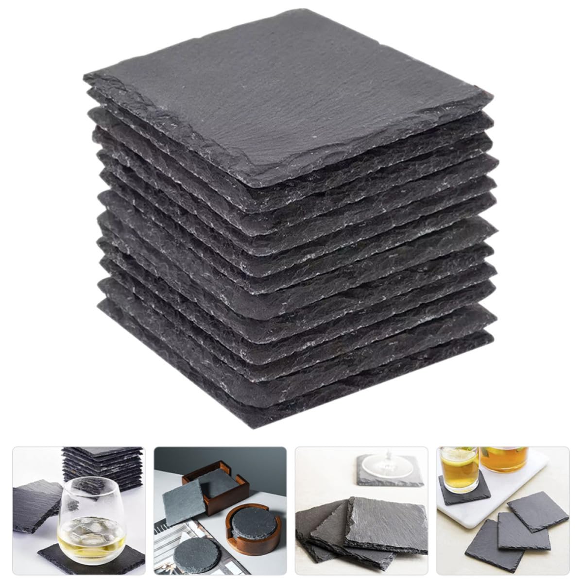 Black Natural Stone Square Coasters Z143349