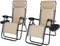 Zero Gravity Lounge Chairs Set of 2 Adjustable Folding Recliners with Cup Holders Q805989