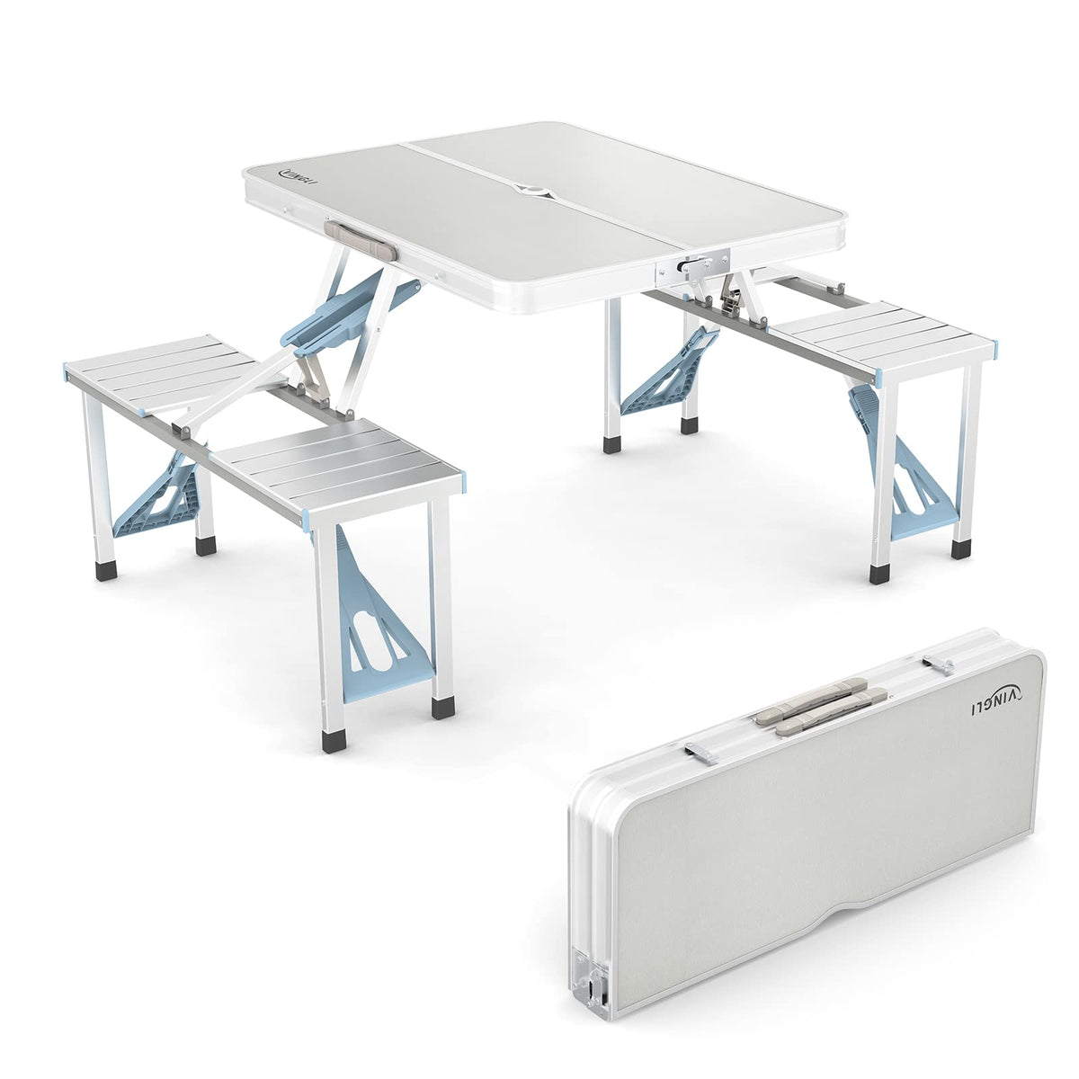 4Ft Folding Camping Picnic Table with Seats and Umbrella Hole J928