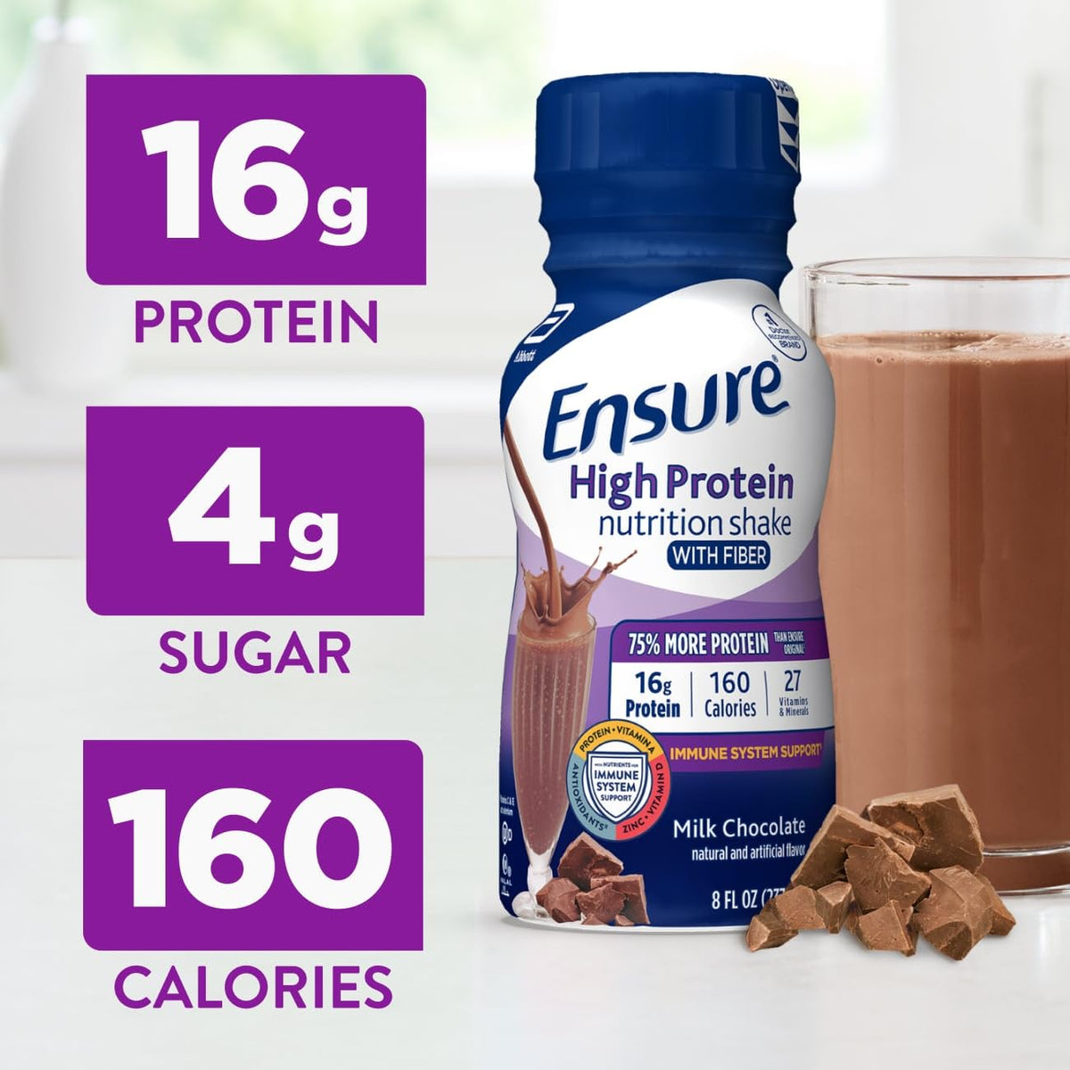 Chocolate Nutrition Shake with Fiber, 16g Protein, 8 fl oz, 24 Pack X21972
