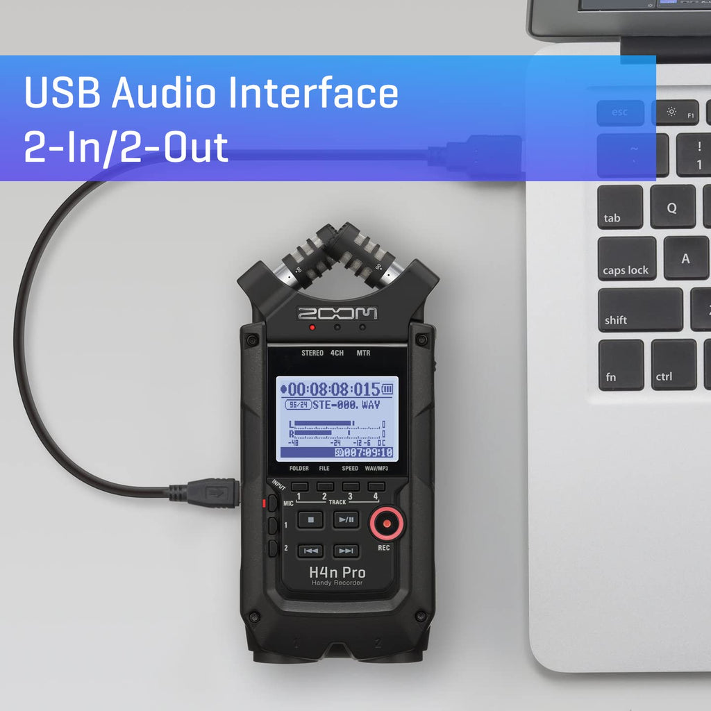 4-Track Portable Recorder, All Black, Stereo Microphones, 2 XLR/ ¼“ Combo Inputs, Battery Powered G6258