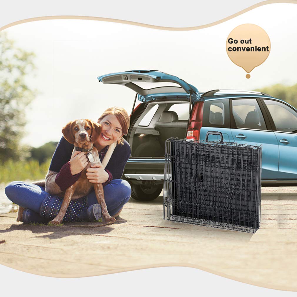 Folding Metal Dog Crate with Divider and Handle R5320