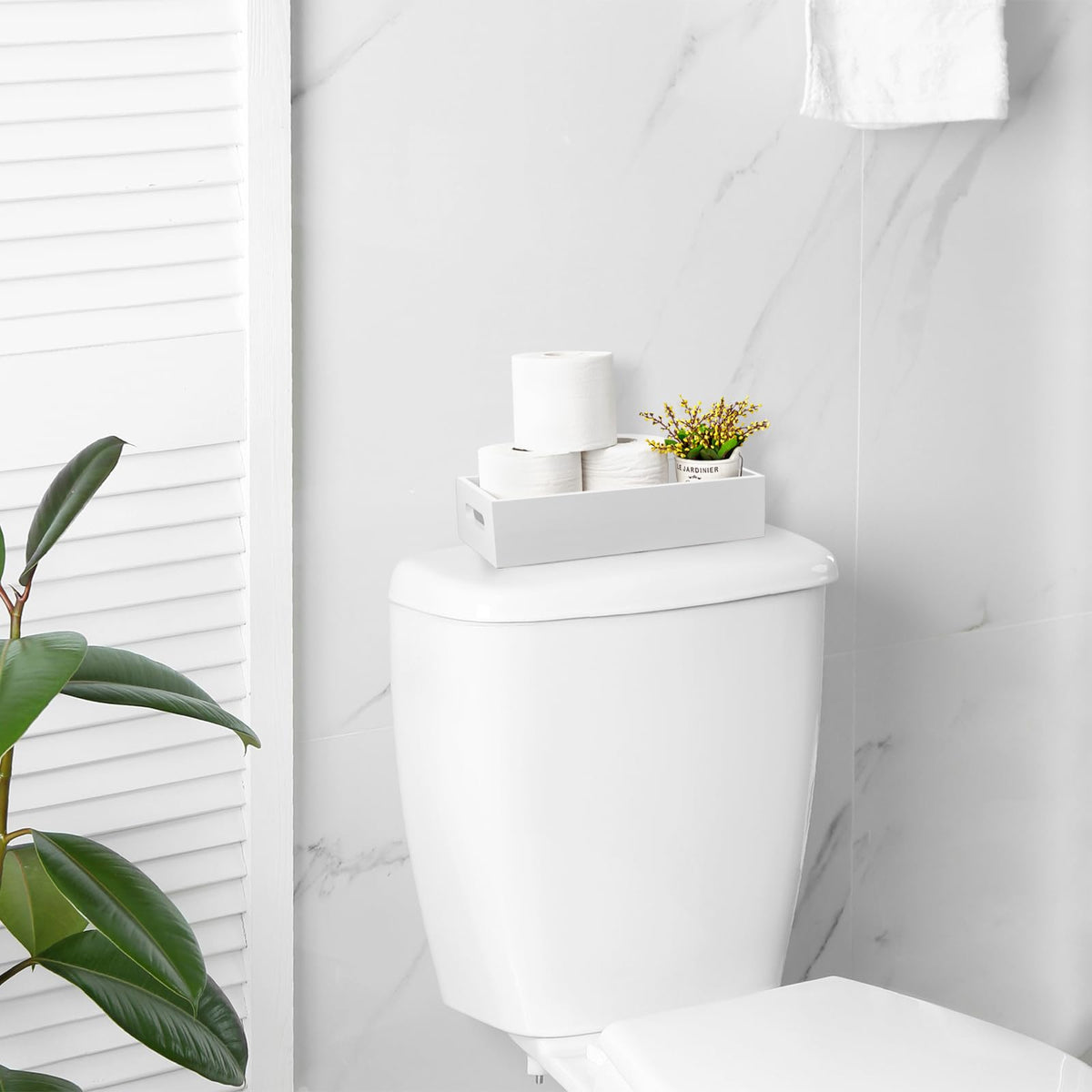 White Wooden Toilet Tank Paper Basket with Handle Z6194