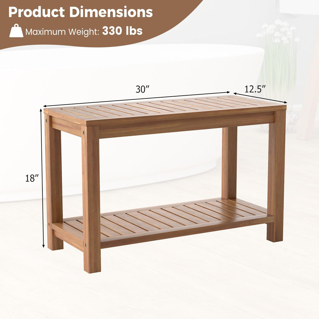 Teak Shower Bench with Shelf J972820