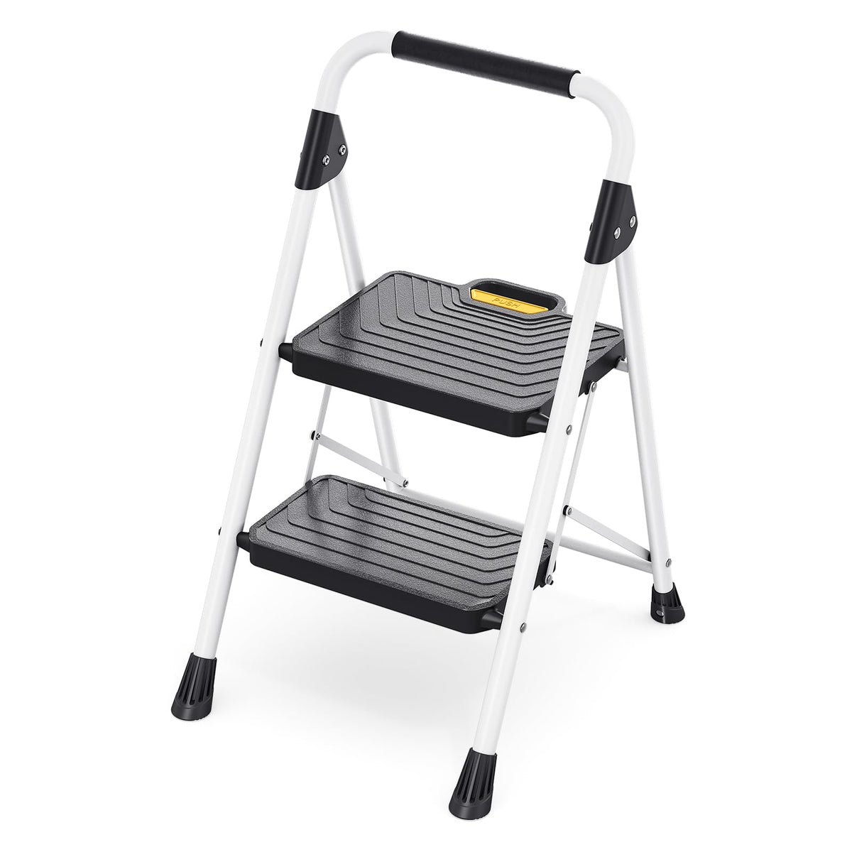 2 Step White Folding Ladder with Anti-Slip Pedals M566643