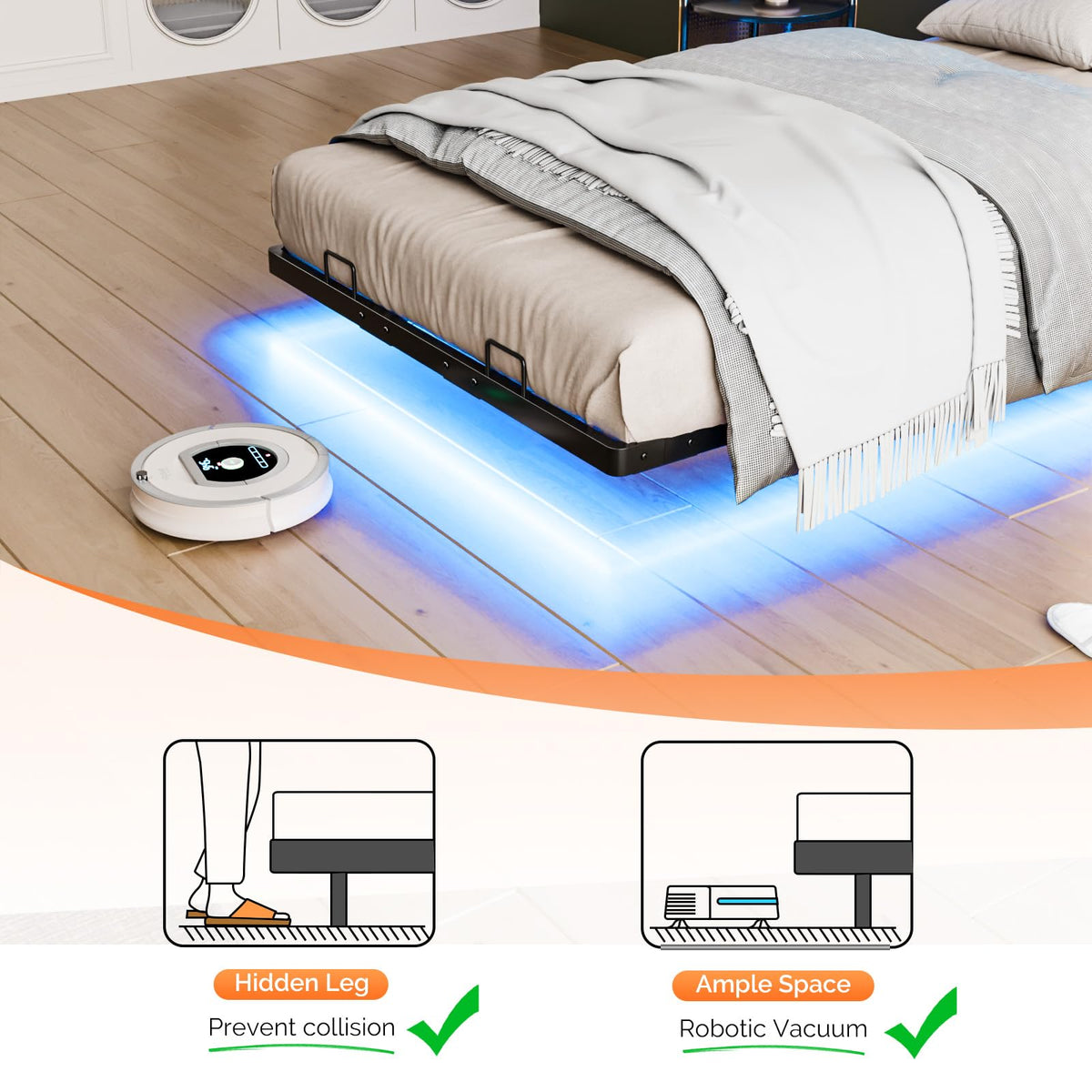Black Twin Metal Floating Bed Frame with Charging Station and LED Lights V560