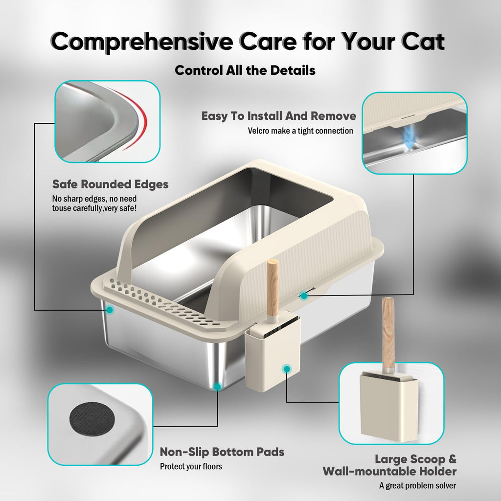 XL Stainless Steel Enclosed Cat Litter Box with Lid, Scoop and Mat S801502