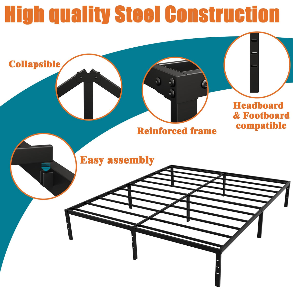Queen Size Black Metal Platform Bed Frame Q232535
