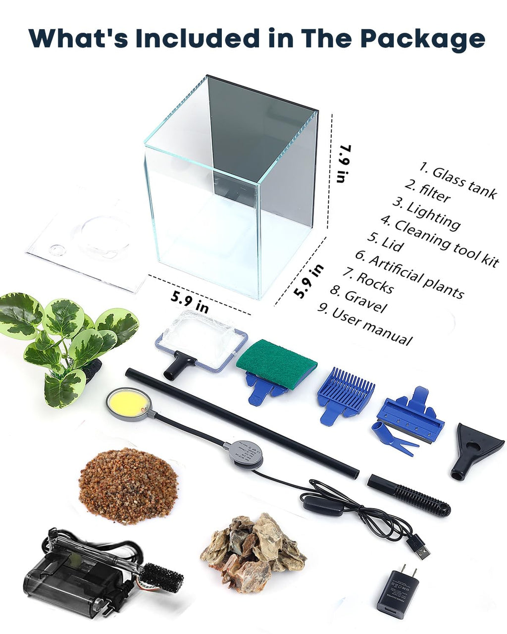 Glass 1.25 Gallon Aquarium Set with Filter LED Light R70762