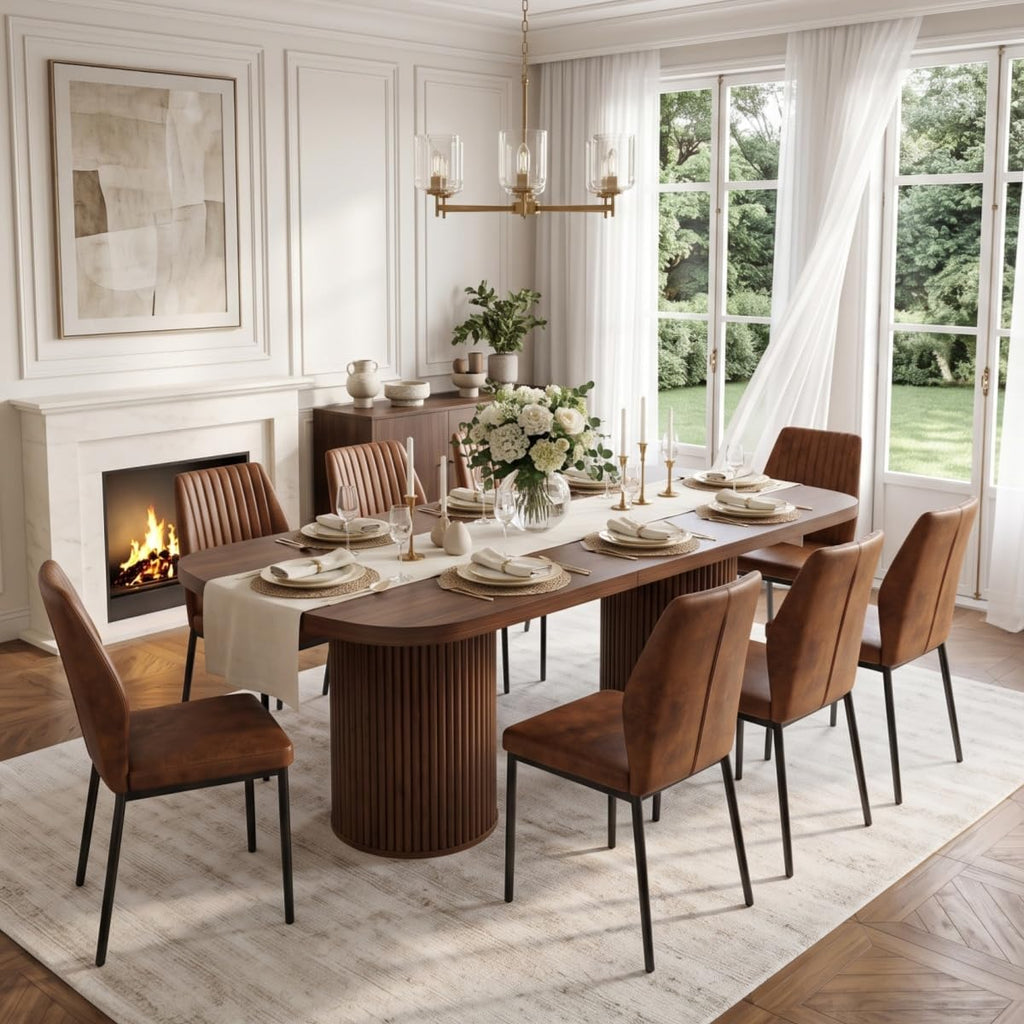 79" Rectangular Wood Dining Table Set for 8 with Cushioned Chairs W385450