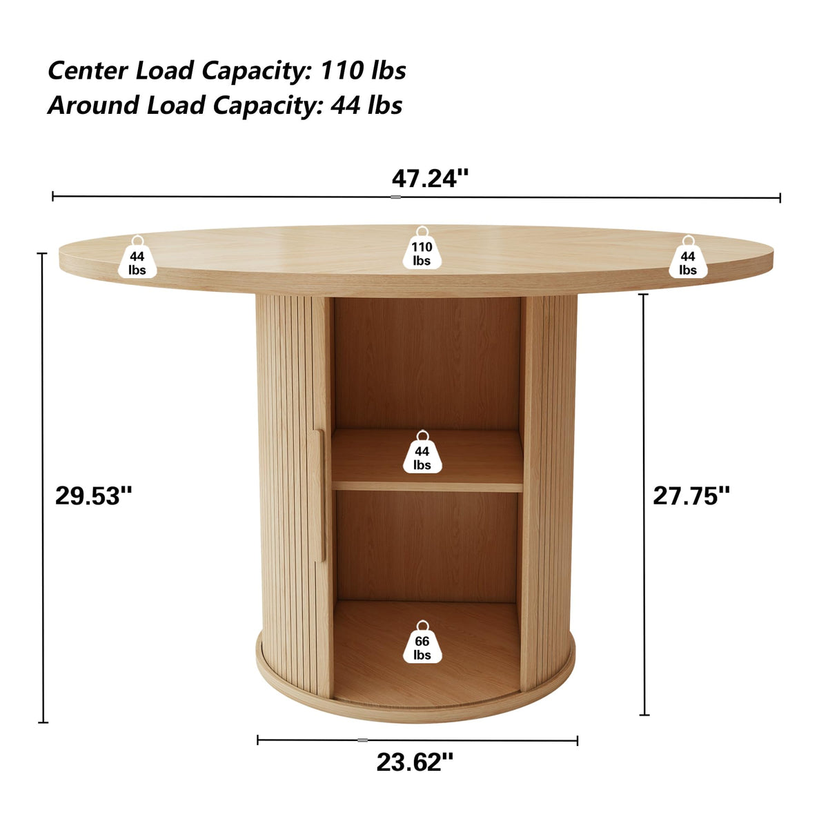 47 inch Round Dining Table for 4 with 2-Layer Storage Shelf P608881