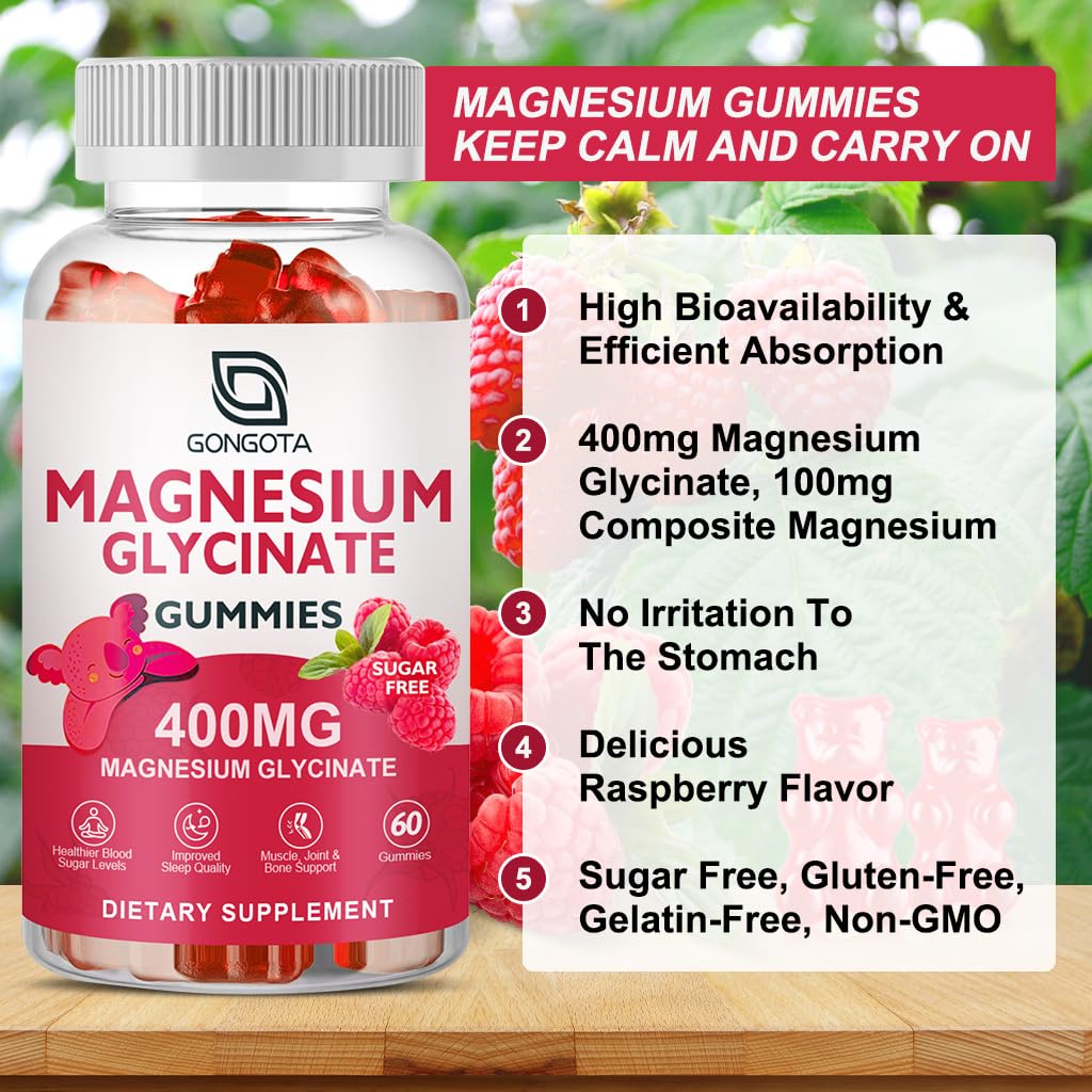Magnesium Glycinate Gummies 400 mg with Vitamin D, B6 - 60 Gummies J1053