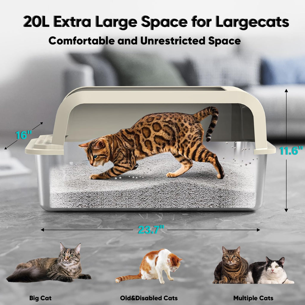 XL Stainless Steel Enclosed Cat Litter Box with Lid, Scoop and Mat S801502