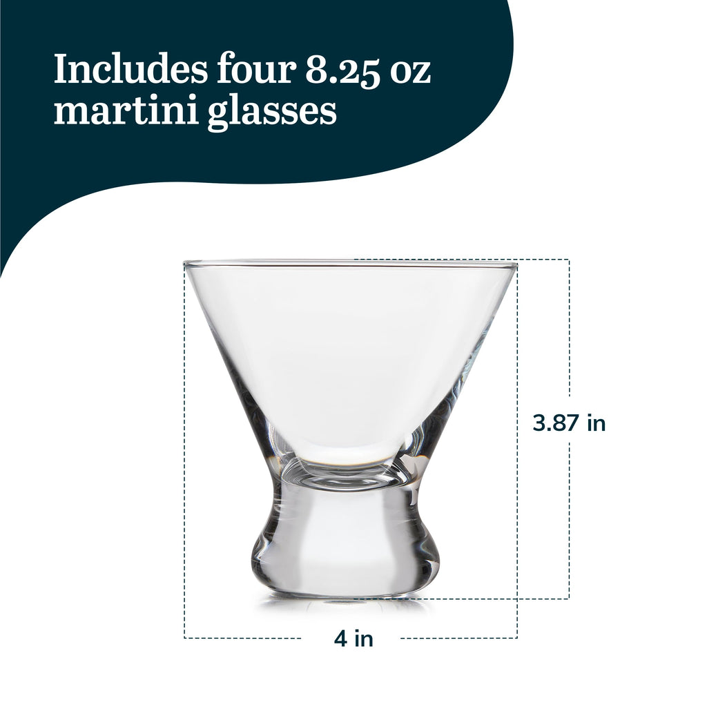 8.25 Oz Dishwasher Safe Stemless Martini Glasses Set of 4 K514