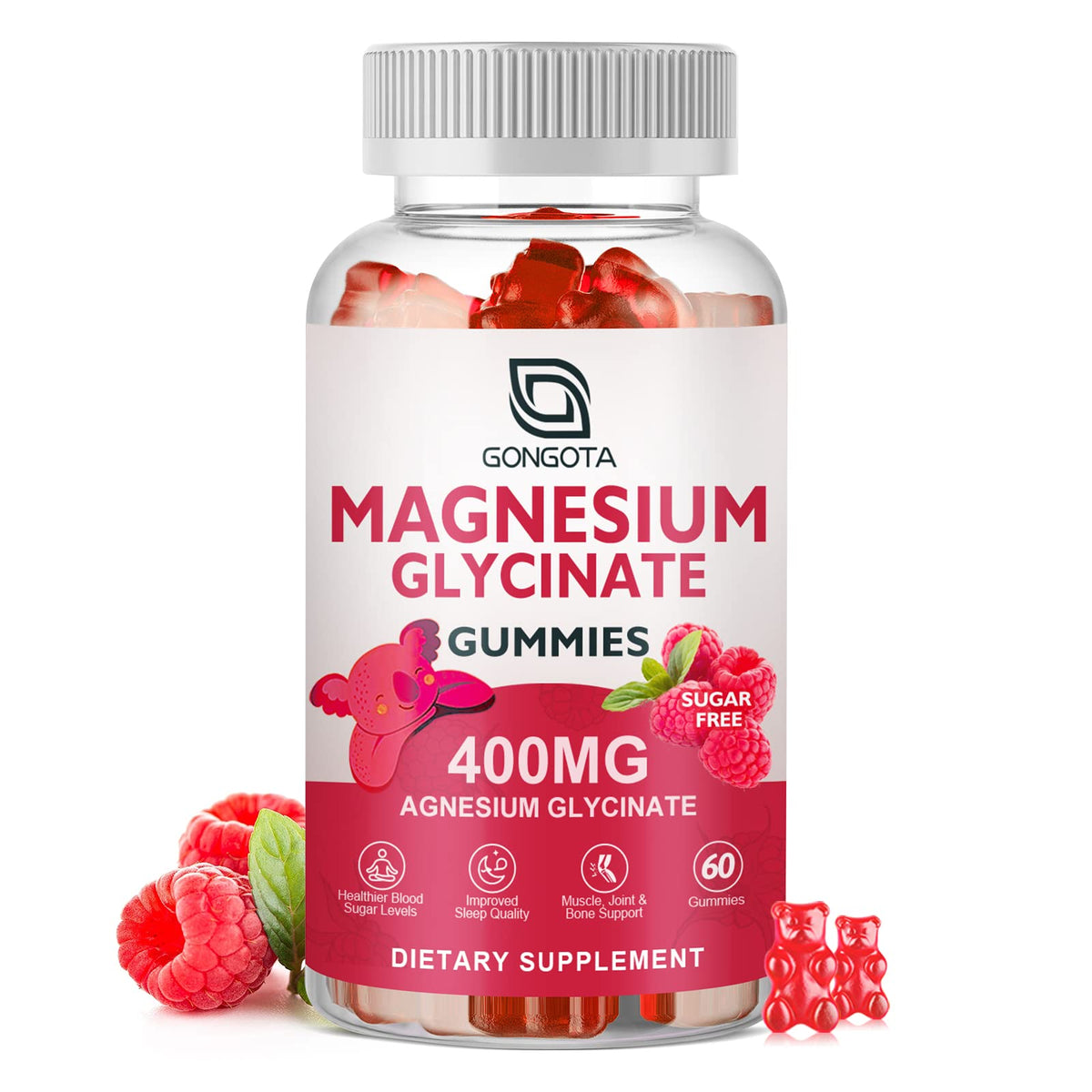 Magnesium Glycinate Gummies 400 mg with Vitamin D, B6 - 60 Gummies J1053