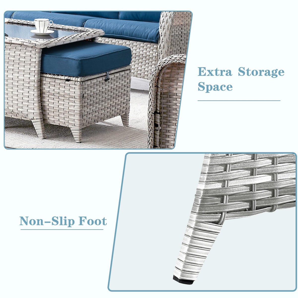 8 Piece Wicker Patio Furniture Set with Swivel Rocker Chairs and Coffee Table D47119