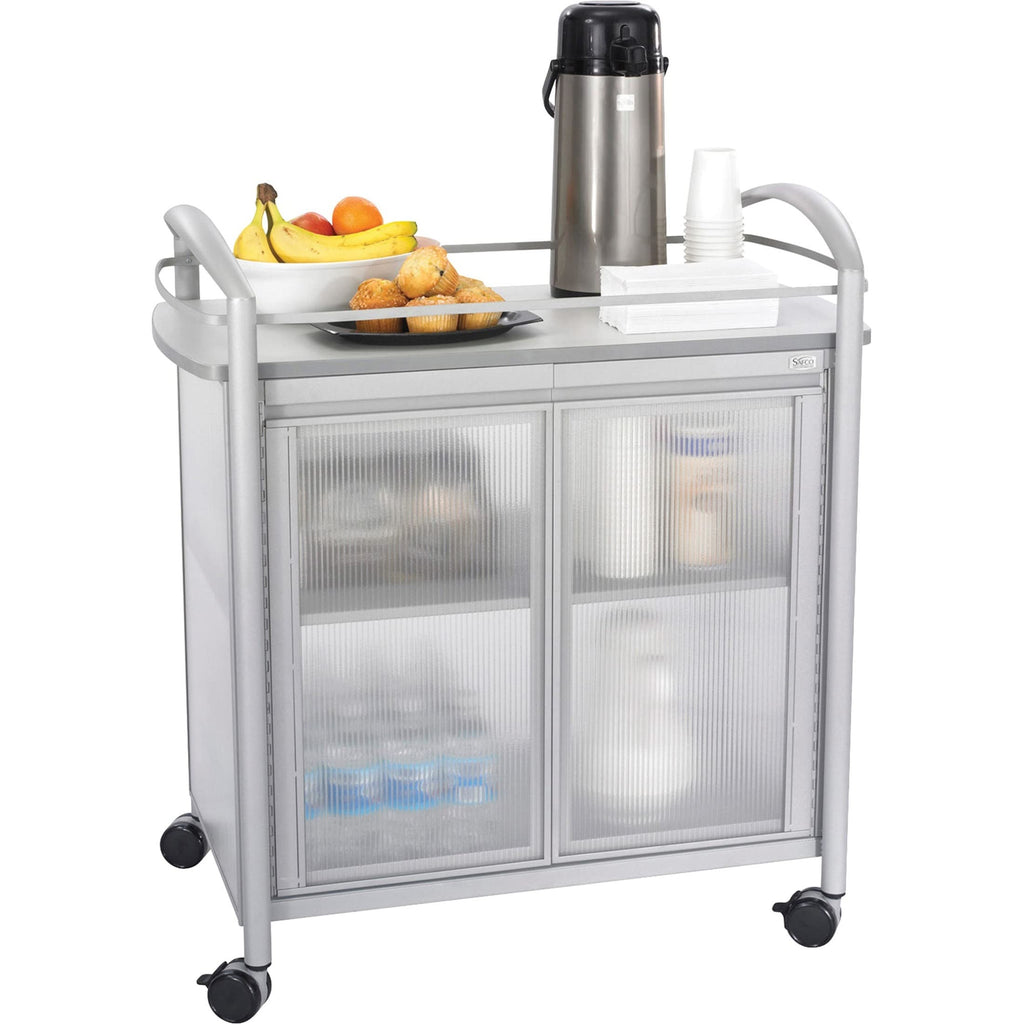 Gray Refreshment Cart with Double Doors and Swivel Wheels V5726